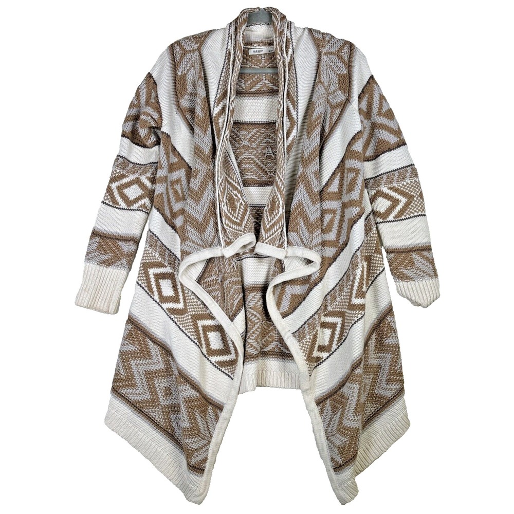 Old Navy Womens Small Brown Geometric Fair Isle Waterfall Open Front Cardigan